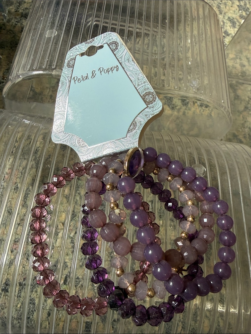 Purple Beaded Bracelet Stack - Mixed Purple Tones